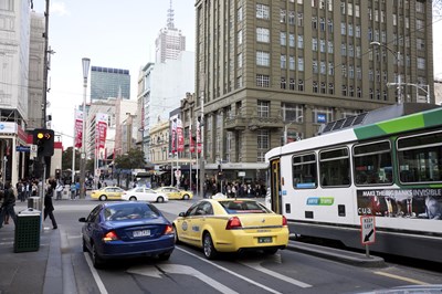 Melbourne CBD street and businesses