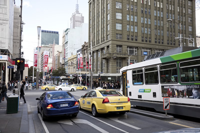 Melbourne CBD street and businesses